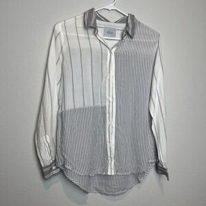 Rails Button Up Shirt Womens S Gray Striped Mixed Panel Long Sleeve Tunic Top